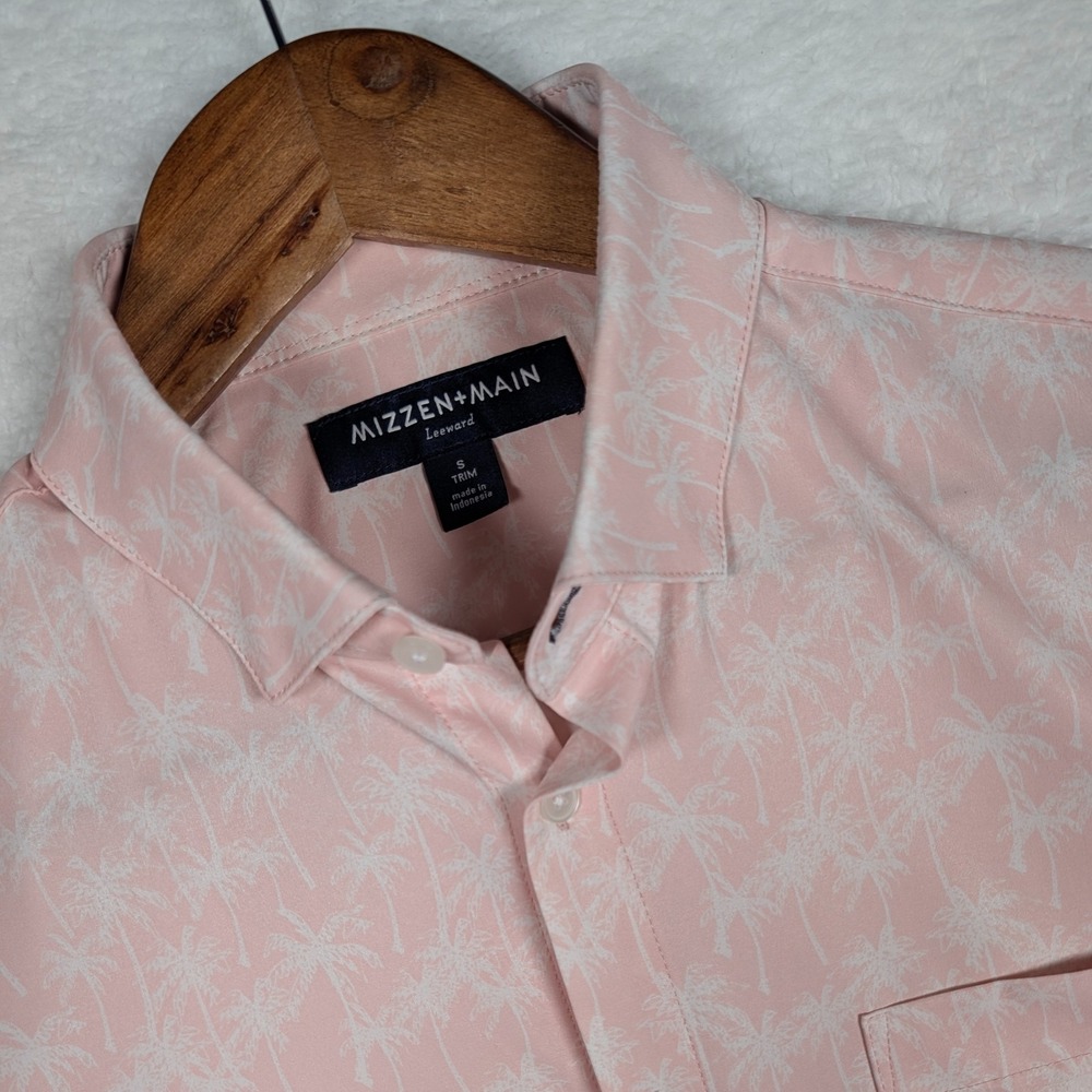 Mizzen+Main Shirt Mens Small Pink Palm Tree Leeward Trim Stretch SS Button Up